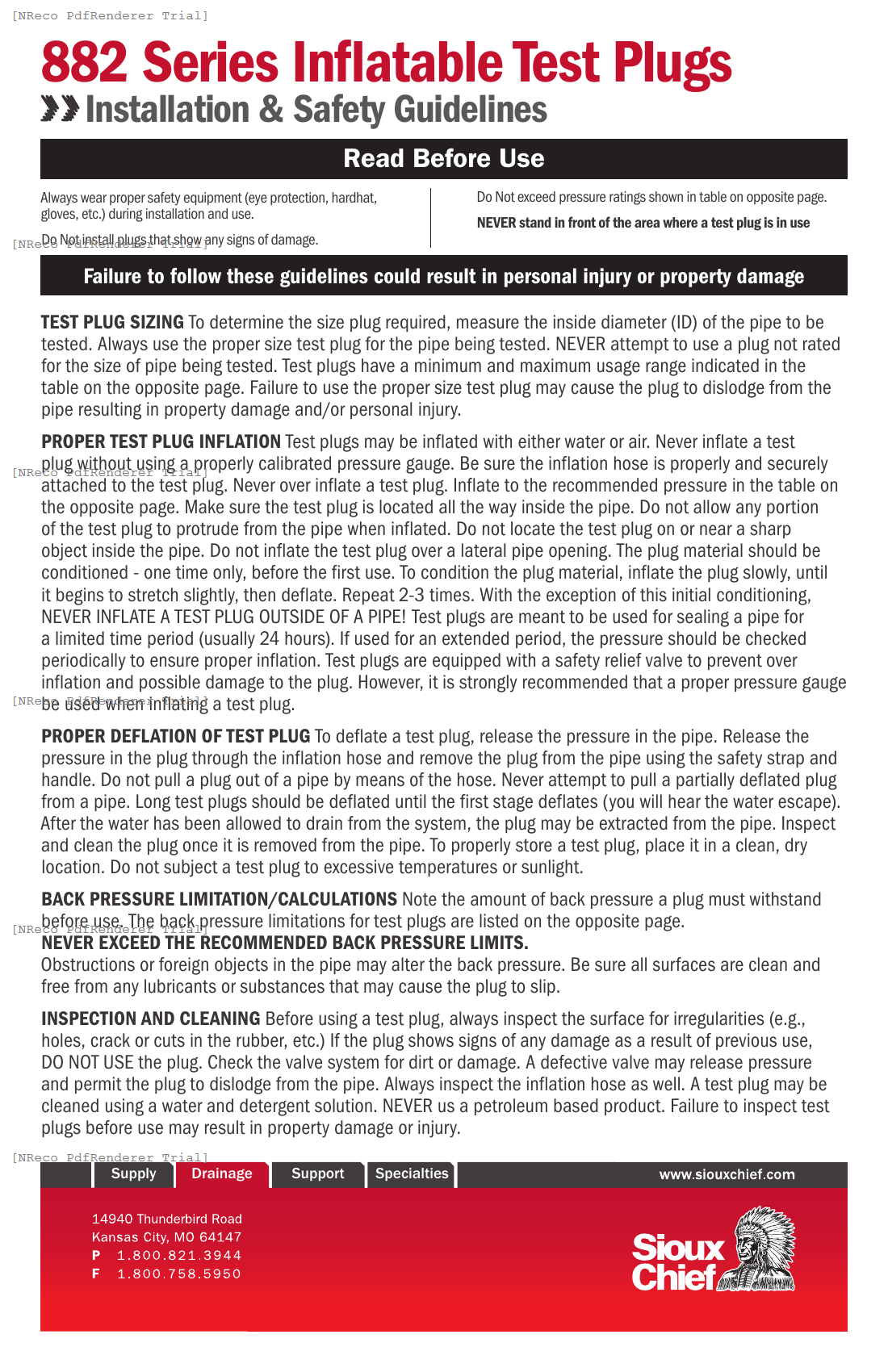 882-E SERIES - INFLATABLE TEST PLUG - INSTALLATION & SAFETY GUIDELINES.PDF Technical Document